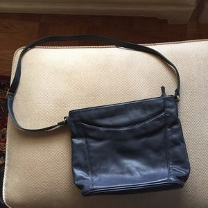 GANSON Navy Blue Leather Shoulder Bag